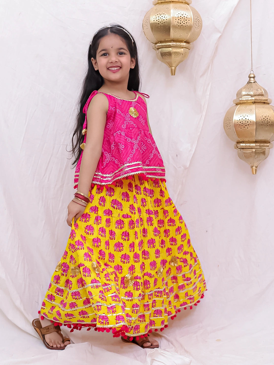 BownBee Pure Cotton Lion Printed Lehenga Choli For Girls