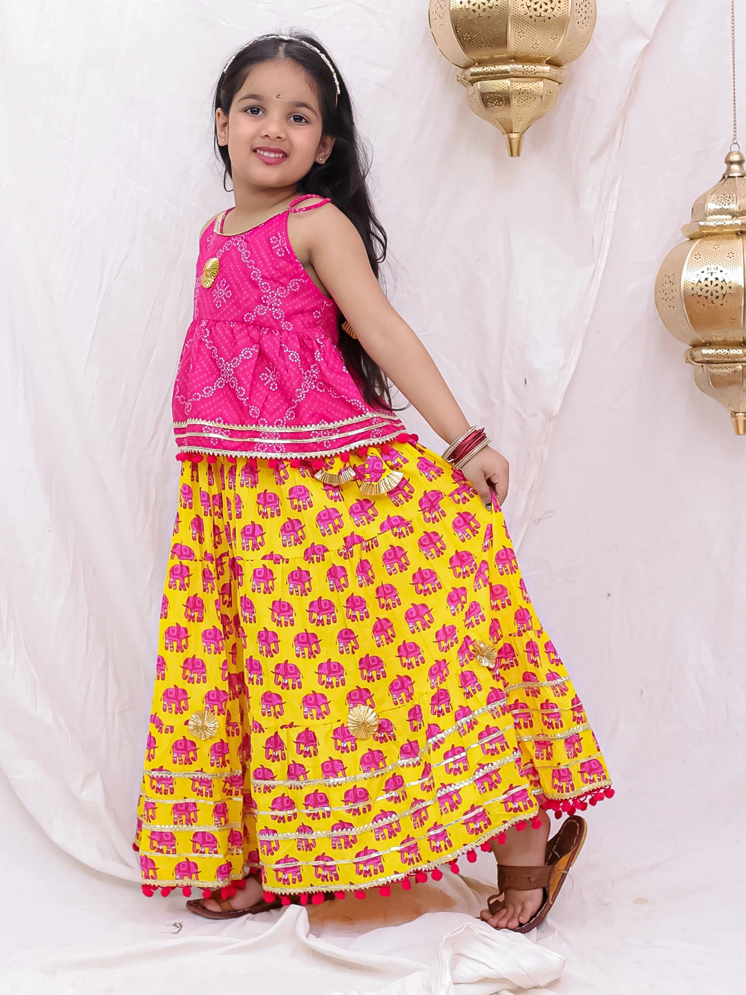 BownBee Pure Cotton Lion Printed Lehenga Choli For Girls