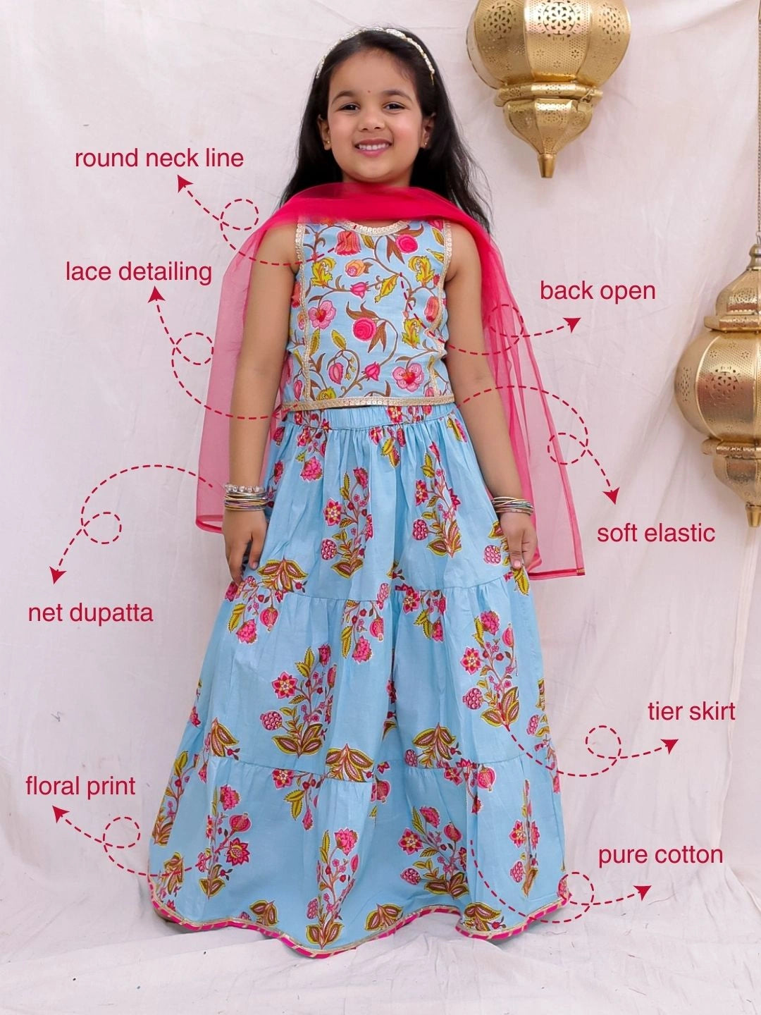 BownBee Floral Printed Kurta Pajama & Lehenga Choli With Dupatta Sibling set