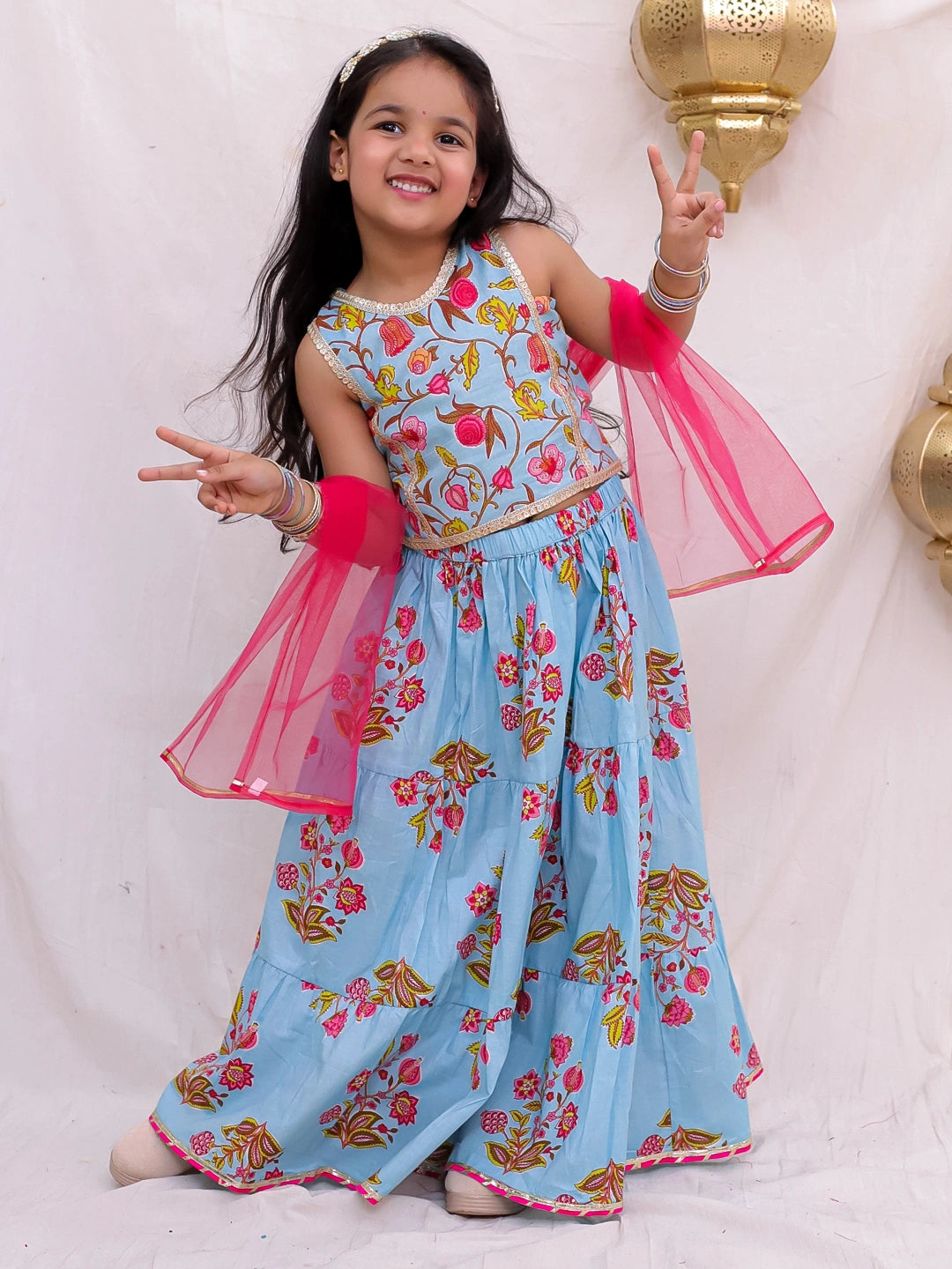 BownBee Sleeveless Lehenga Choli With Dupatta Set For Girls