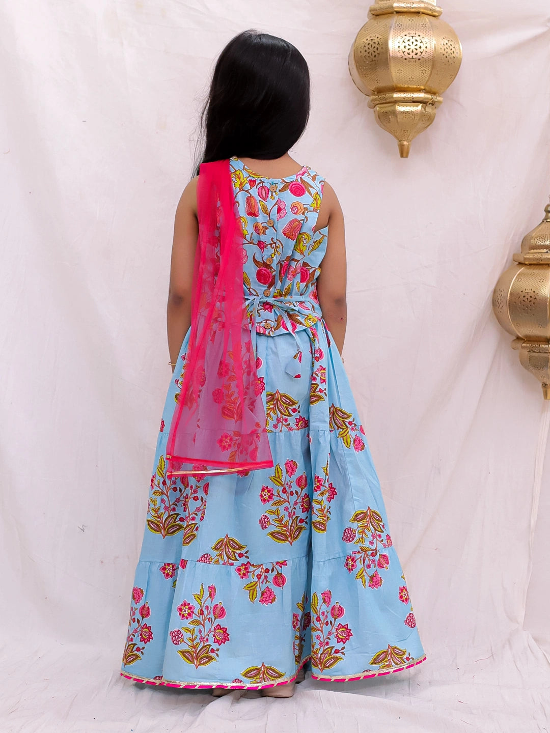 BownBee Sleeveless Lehenga Choli With Dupatta Set For Girls