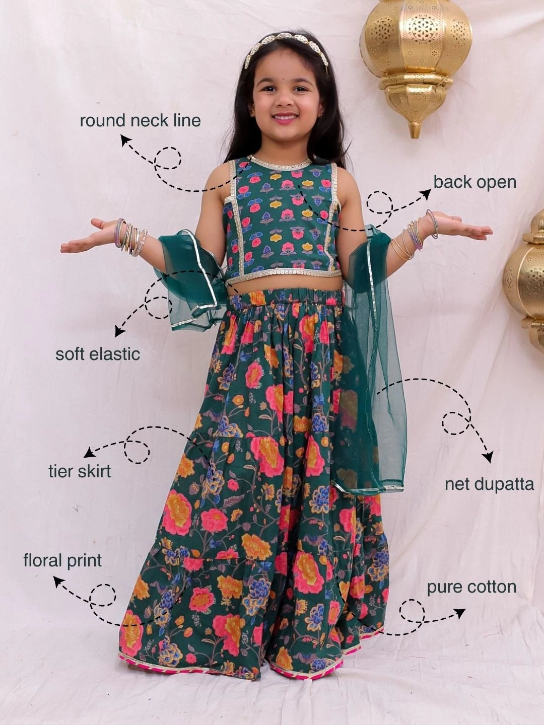 BownBee Sleeveless Lehenga Choli With Dupatta Set For Girls