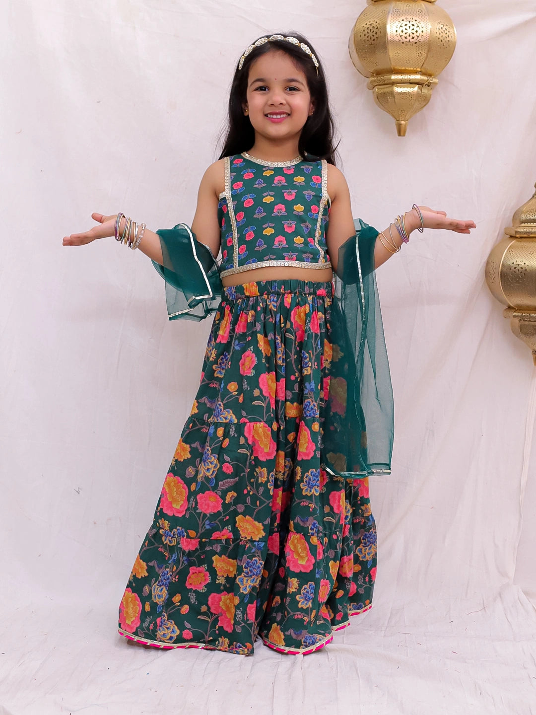 BownBee Sleeveless Lehenga Choli With Dupatta Set For Girls