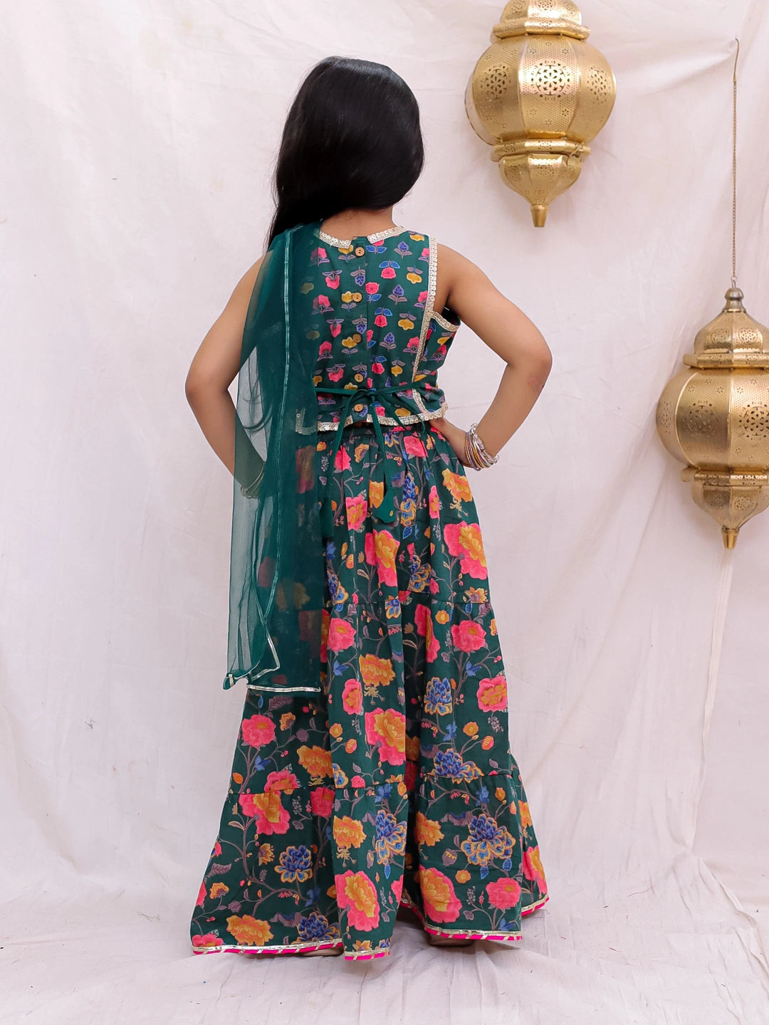 BownBee Sleeveless Lehenga Choli With Dupatta Set For Girls