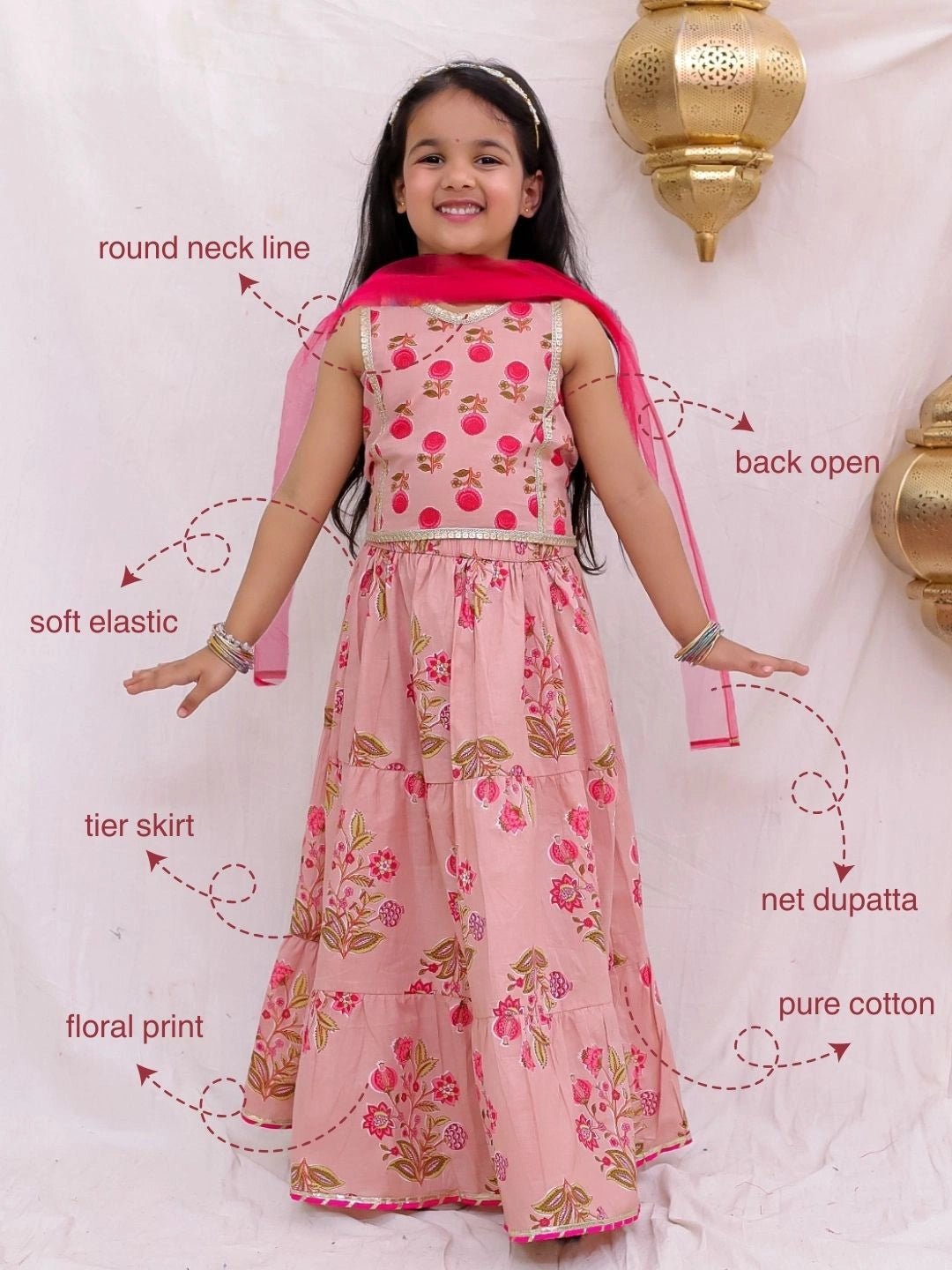 Pure Cotton Sleeveless Lehenga Choli With Dupatta Sibling Set Pink & Blue Combo