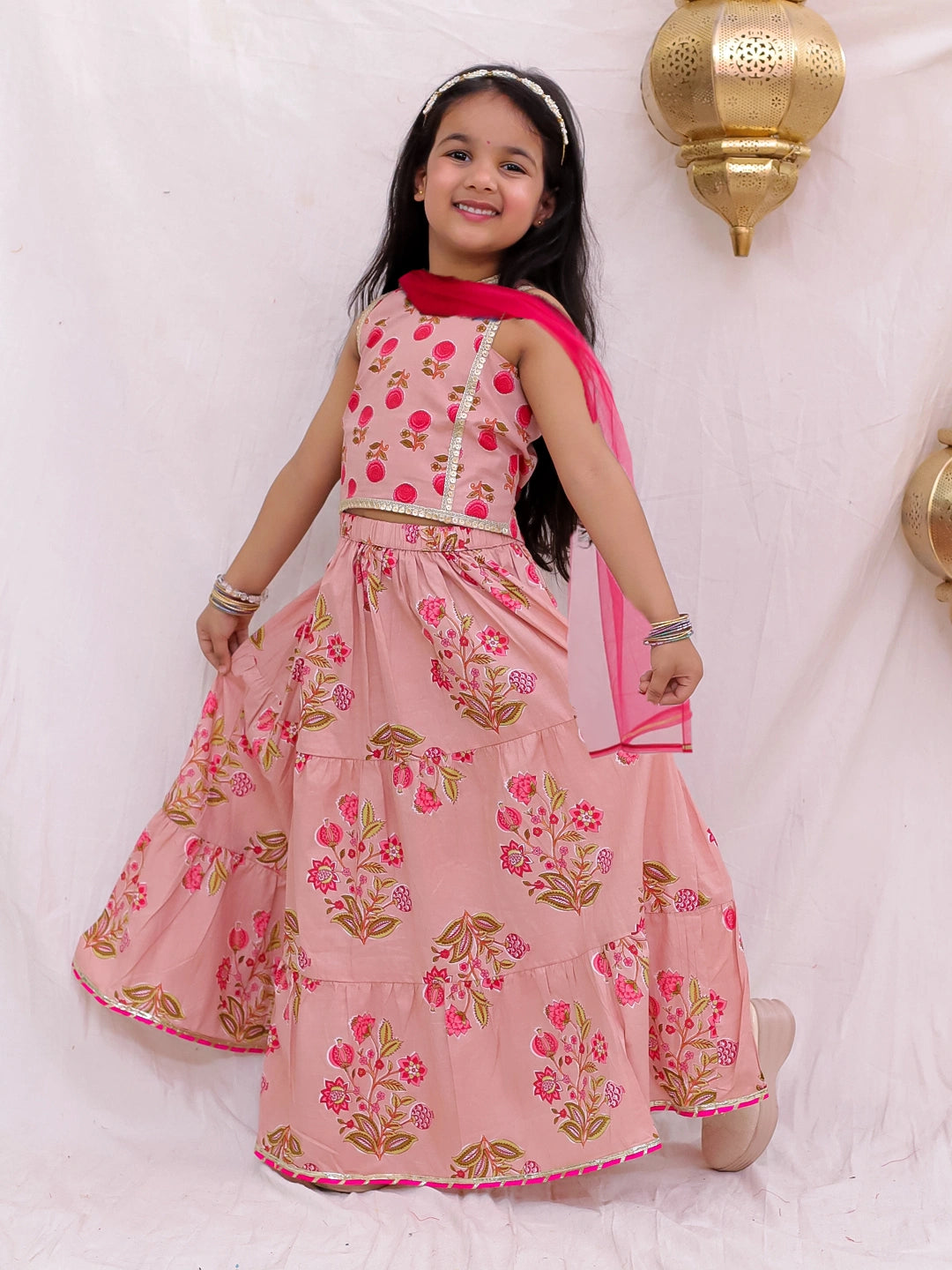 BownBee Sleeveless Lehenga Choli With Dupatta Set For Girls