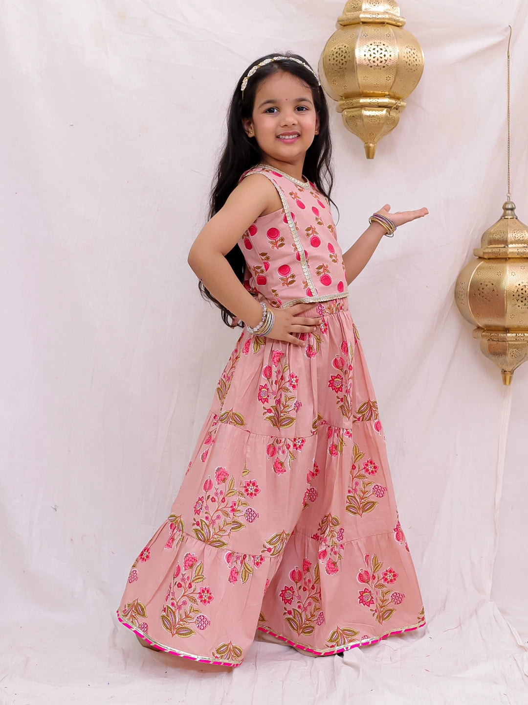 BownBee Sleeveless Lehenga Choli With Dupatta Set For Girls