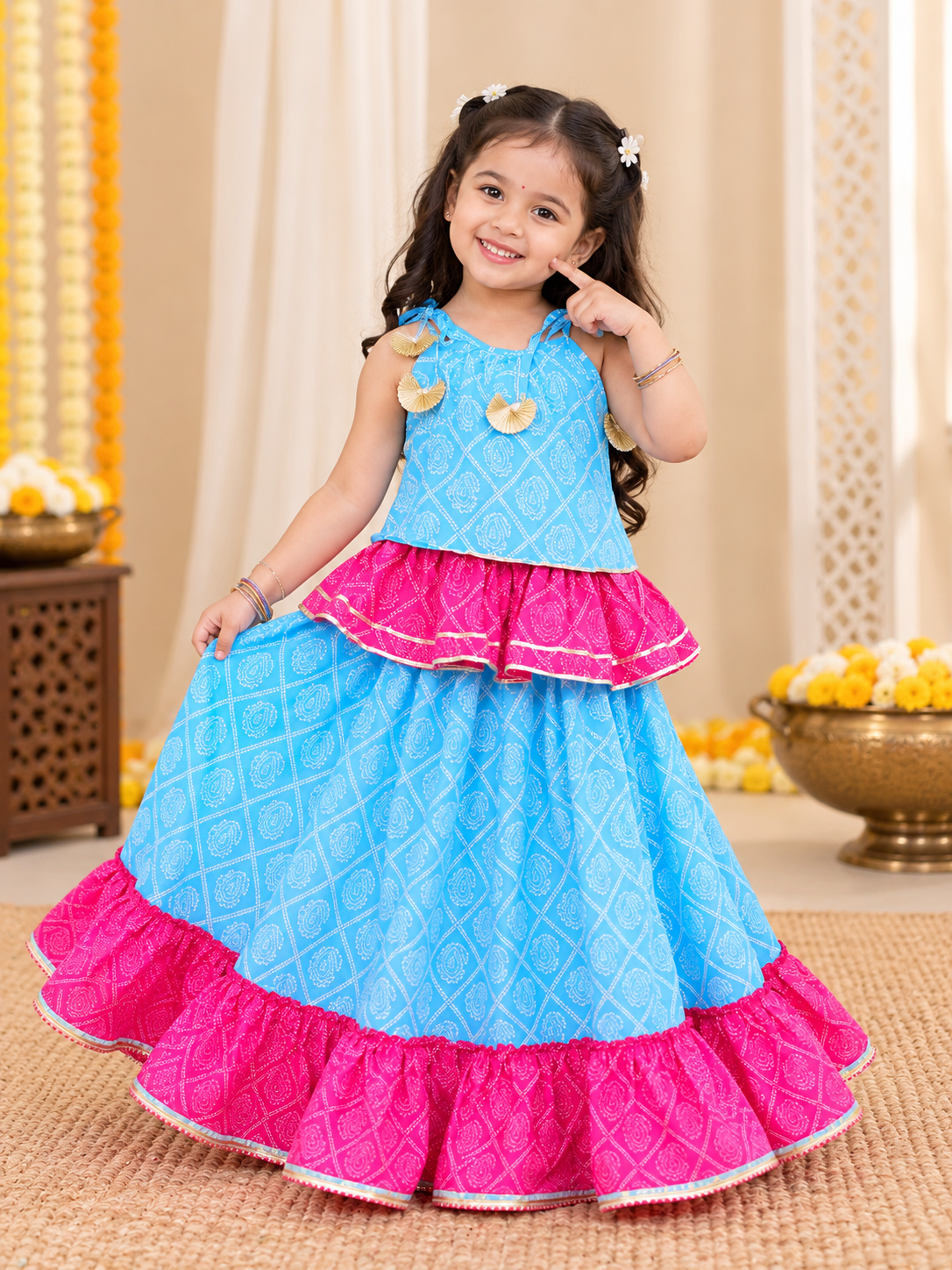 BownBee Sleeveless Lehenga Choli Set For Girls