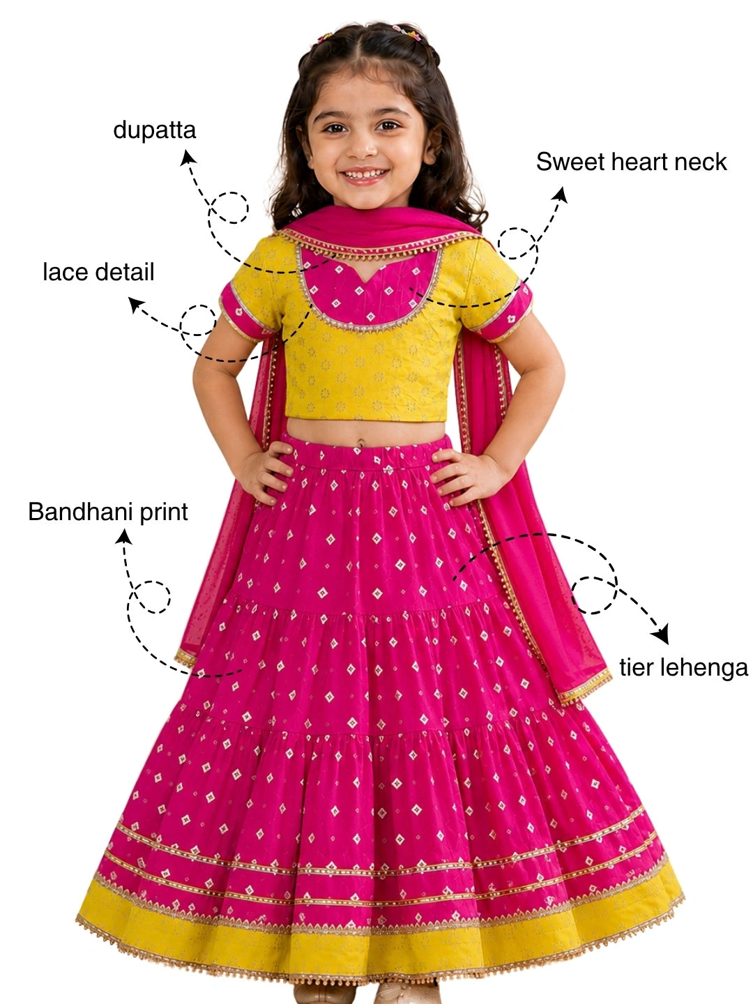 BownBee Pure cotton Half Sleeve Lehenga Choli With Dupatta Set For Girls