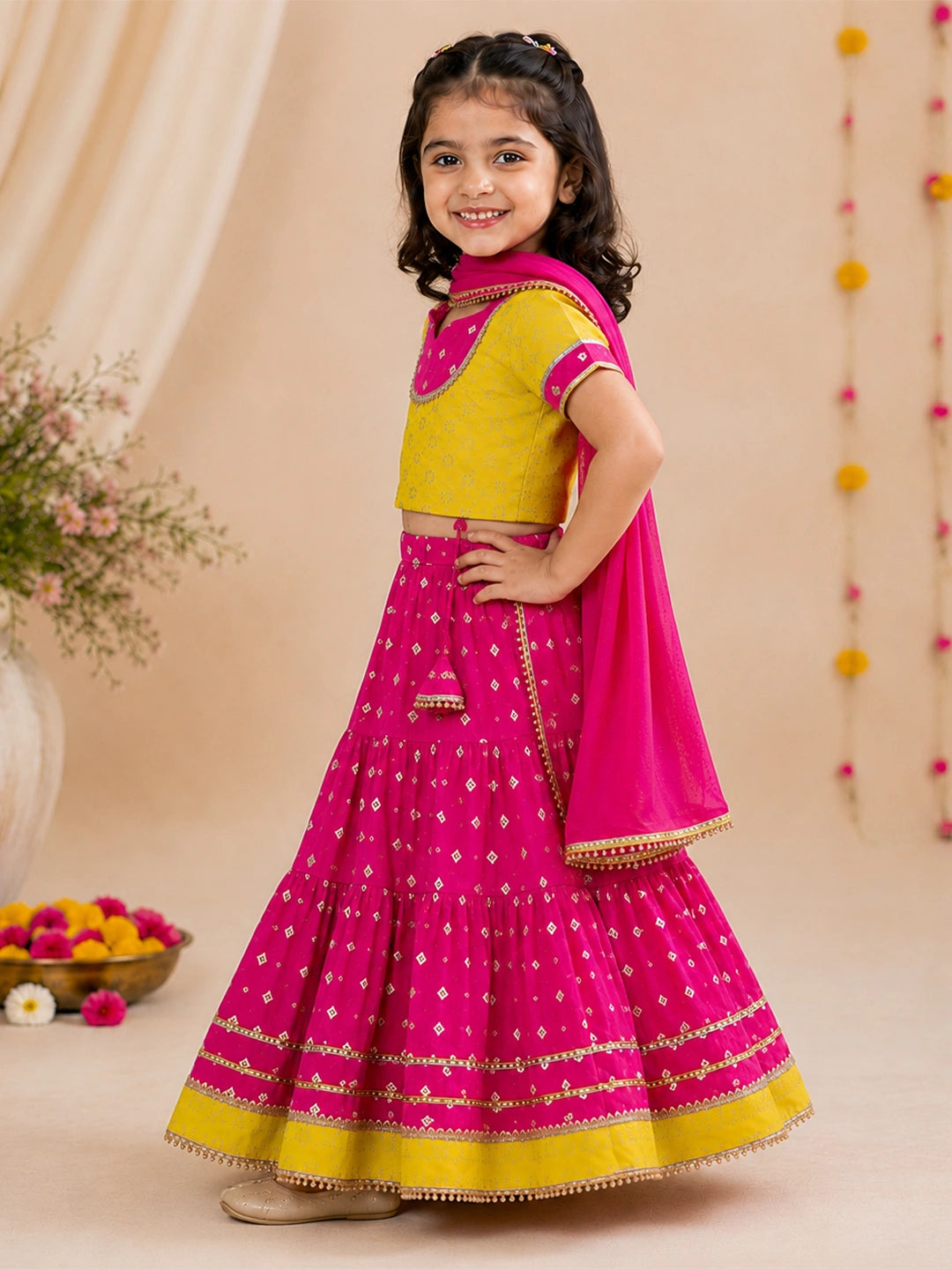 BownBee Pure cotton Half Sleeve Lehenga Choli With Dupatta Set For Girls