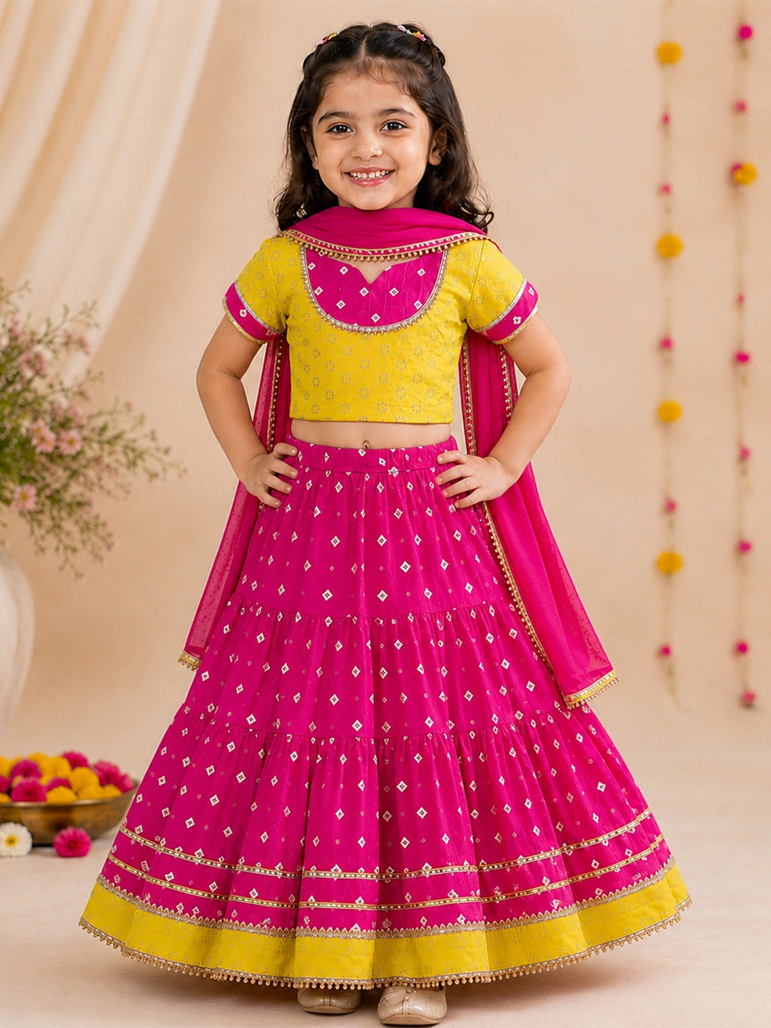 BownBee Pure cotton Half Sleeve Lehenga Choli With Dupatta Set For Girls