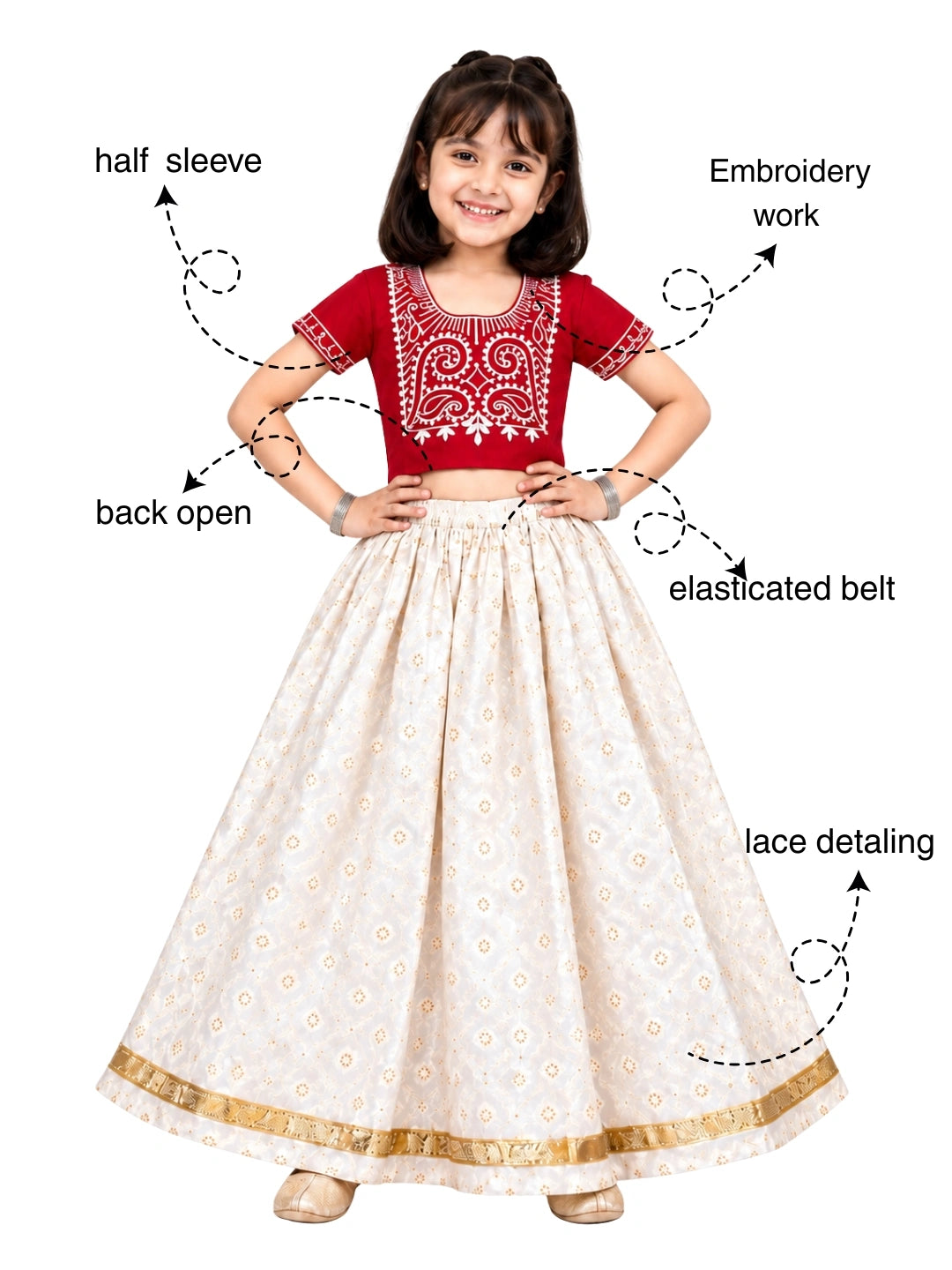 BownBee Pure Cotton Embroidered Lehenga Choli Set For Girls