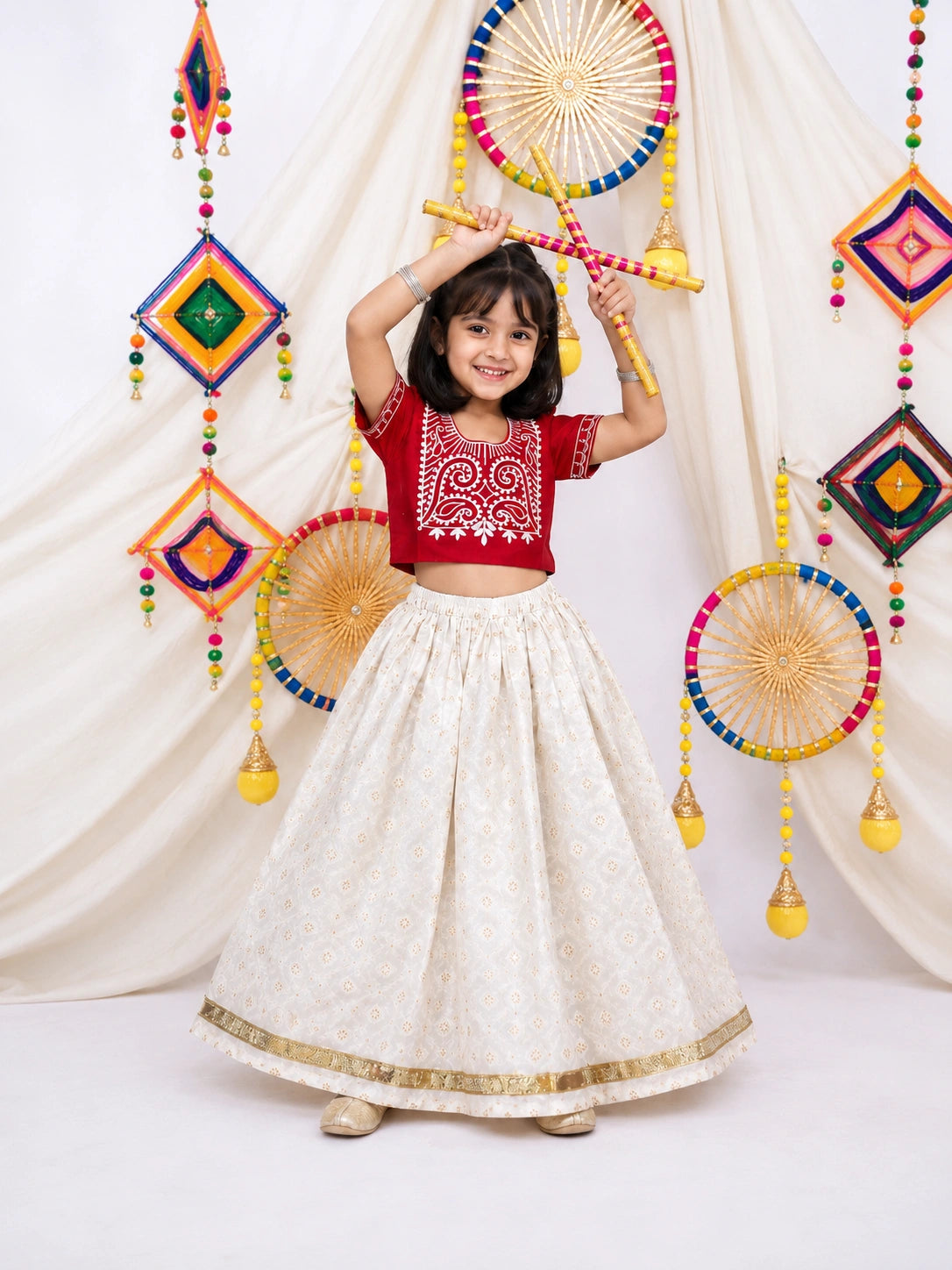 BownBee Pure Cotton Embroidered Lehenga Choli Set For Girls