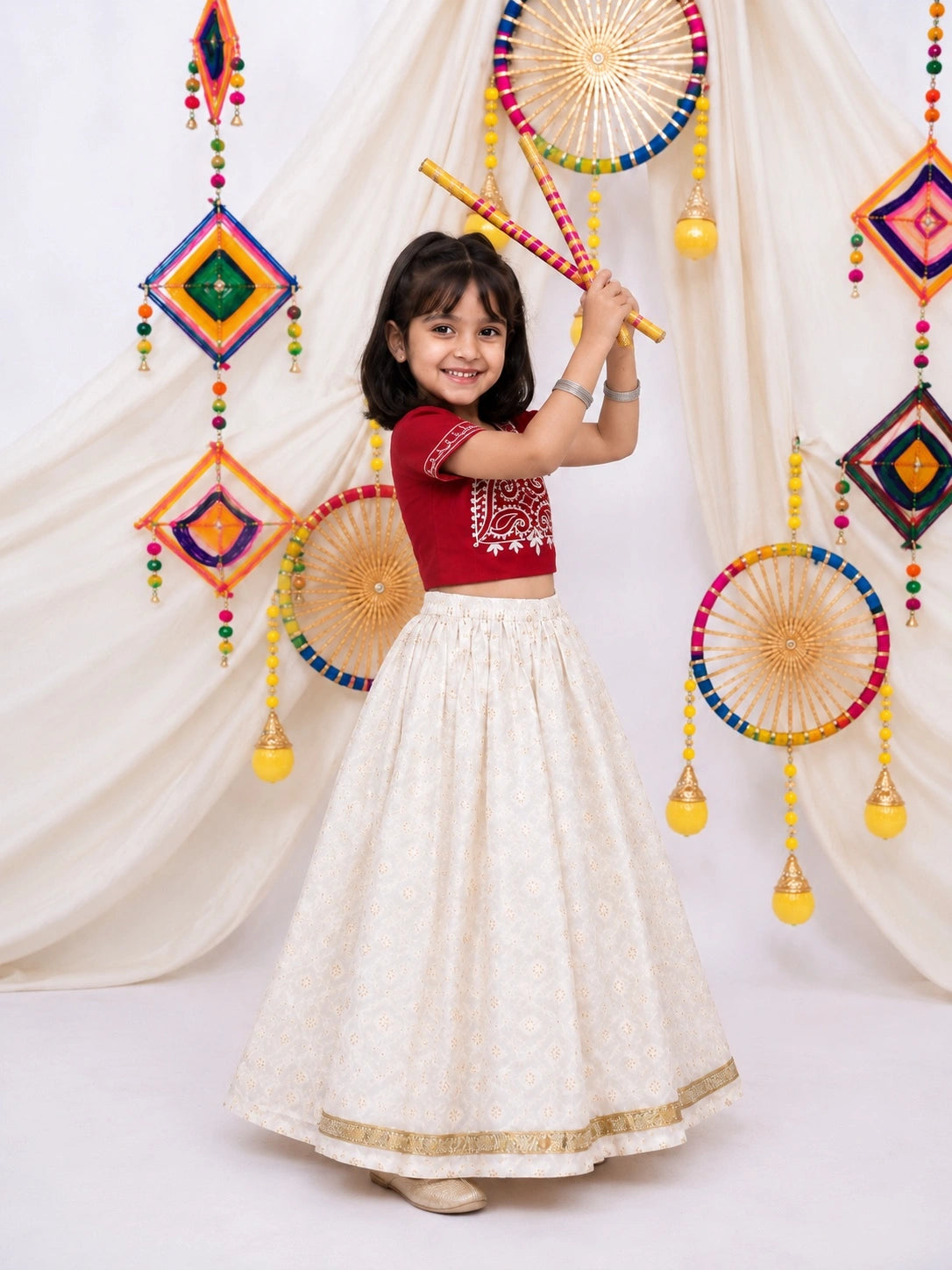 BownBee Pure Cotton Embroidered Lehenga Choli Set For Girls