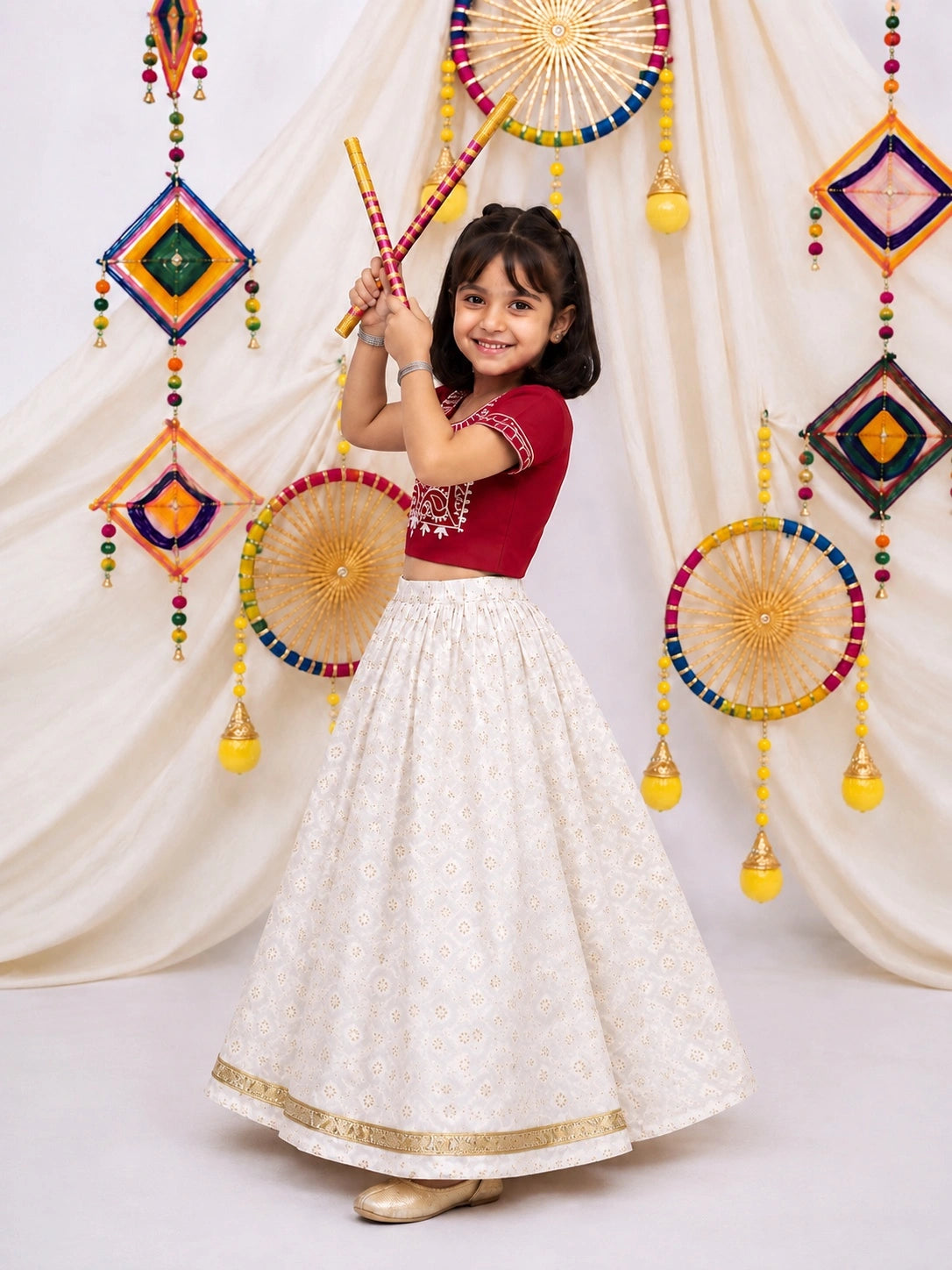 BownBee Pure Cotton Embroidered Lehenga Choli Set For Girls