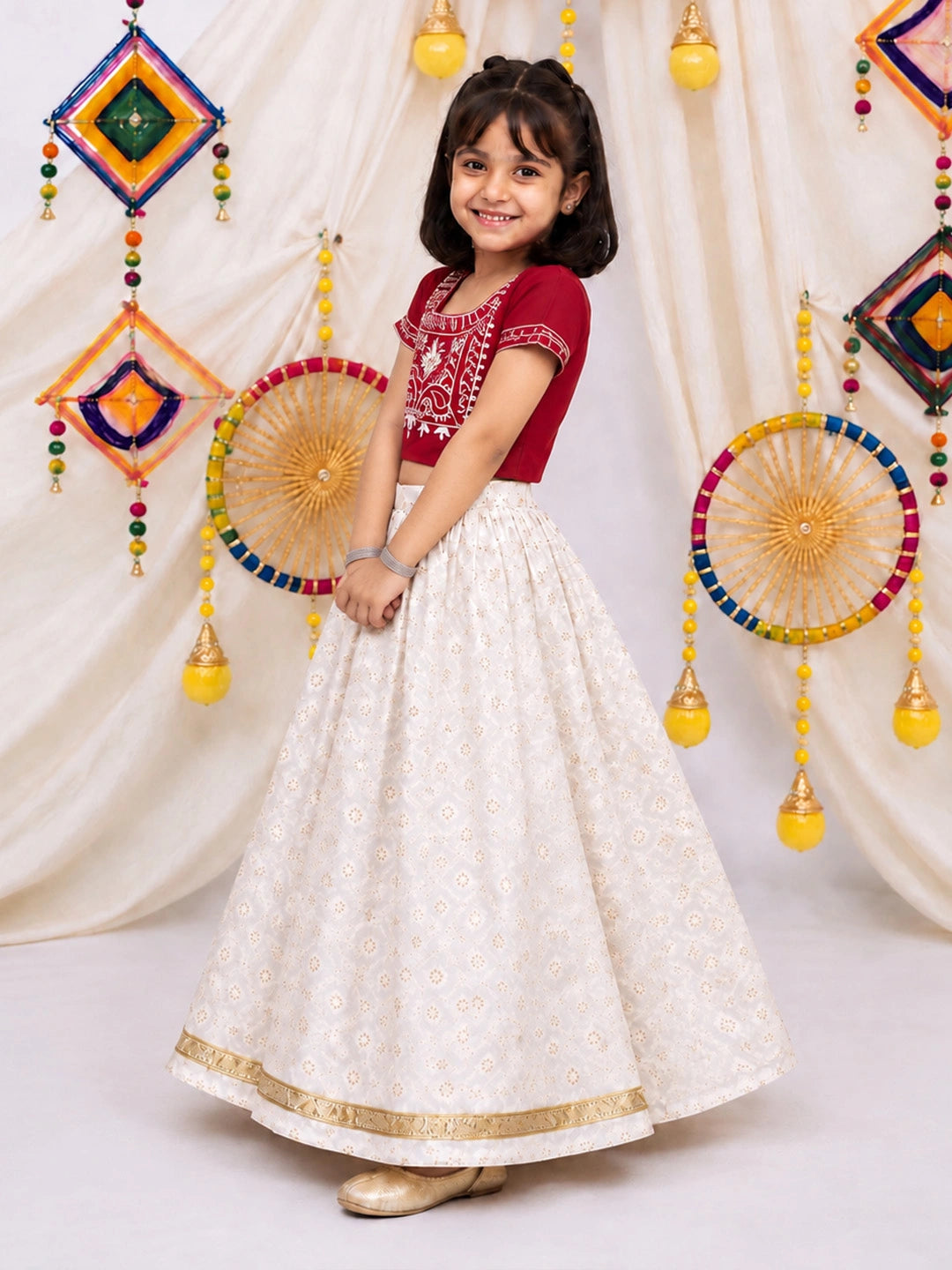 BownBee Pure Cotton Embroidered Lehenga Choli Set For Girls