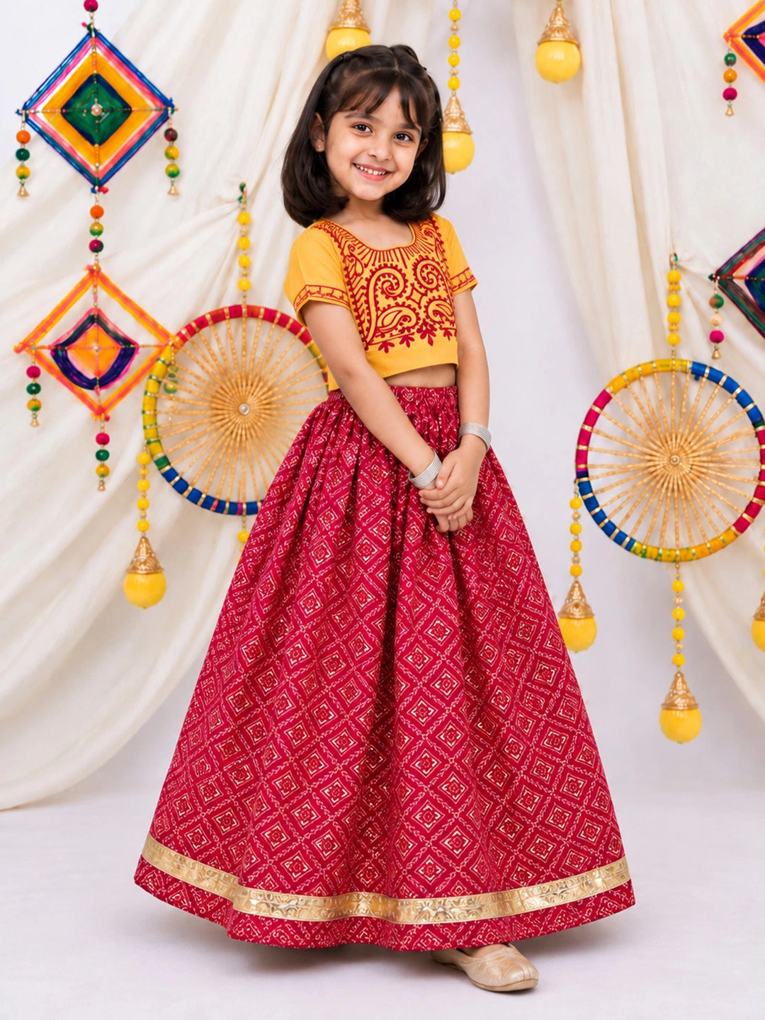 BownBee Embroidered Dhoti Kurta &Lehenga Choli Sibling Set