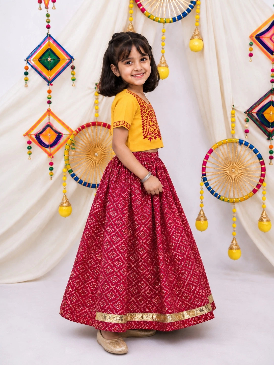BownBee Pure Cotton Embroidered Lehenga Choli Set For Girls