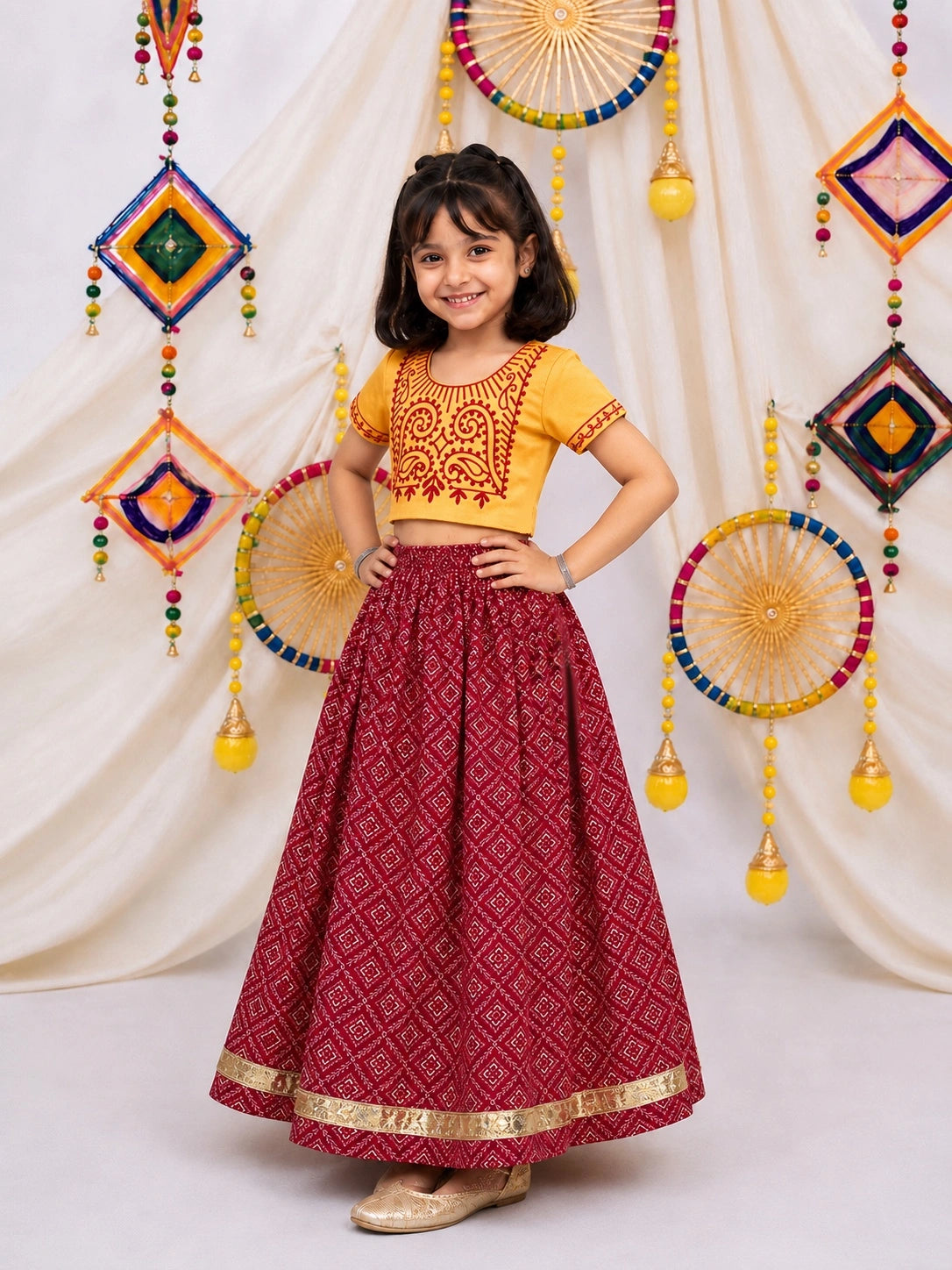 BownBee Embroidered Dhoti Kurta &Lehenga Choli Sibling Set