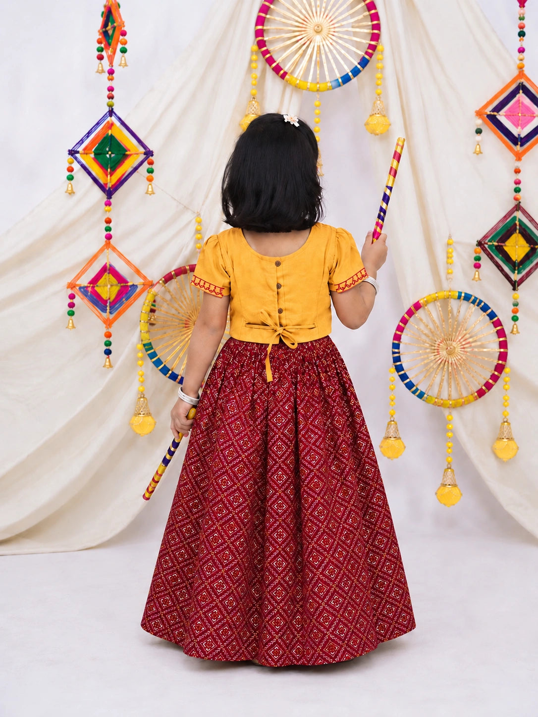 BownBee Pure Cotton Embroidered Lehenga Choli Set For Girls