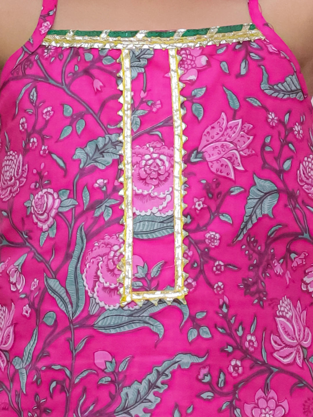 BownBee Pure Cotton Sleevless Printed Kurti With Sharara & Dupatta Set For Girls - Green