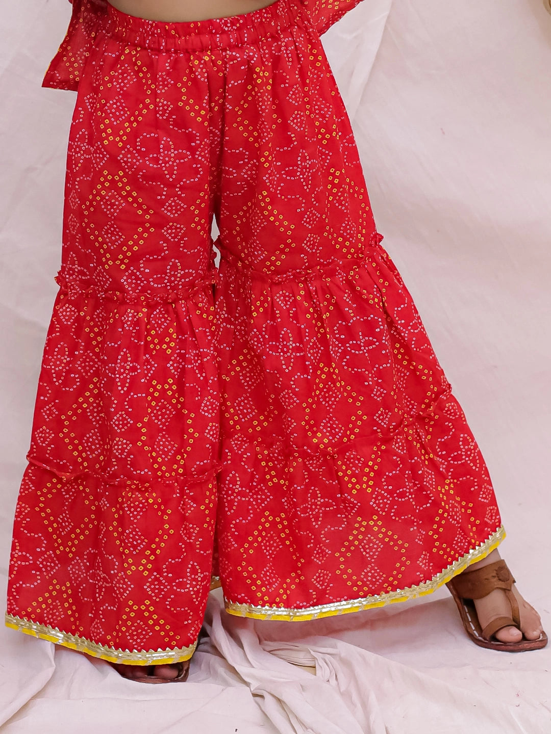 BownBee Pure Cotton Sleevless Printed Kurti With Sharara & Dupatta Set For Girls -  Yellow