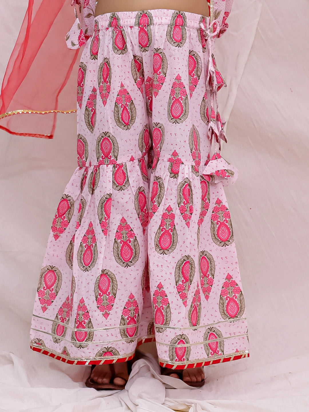 BownBee Pure Cotton Sleevless Printed Kurti With Sharara & Dupatta Set For Girls - Blue