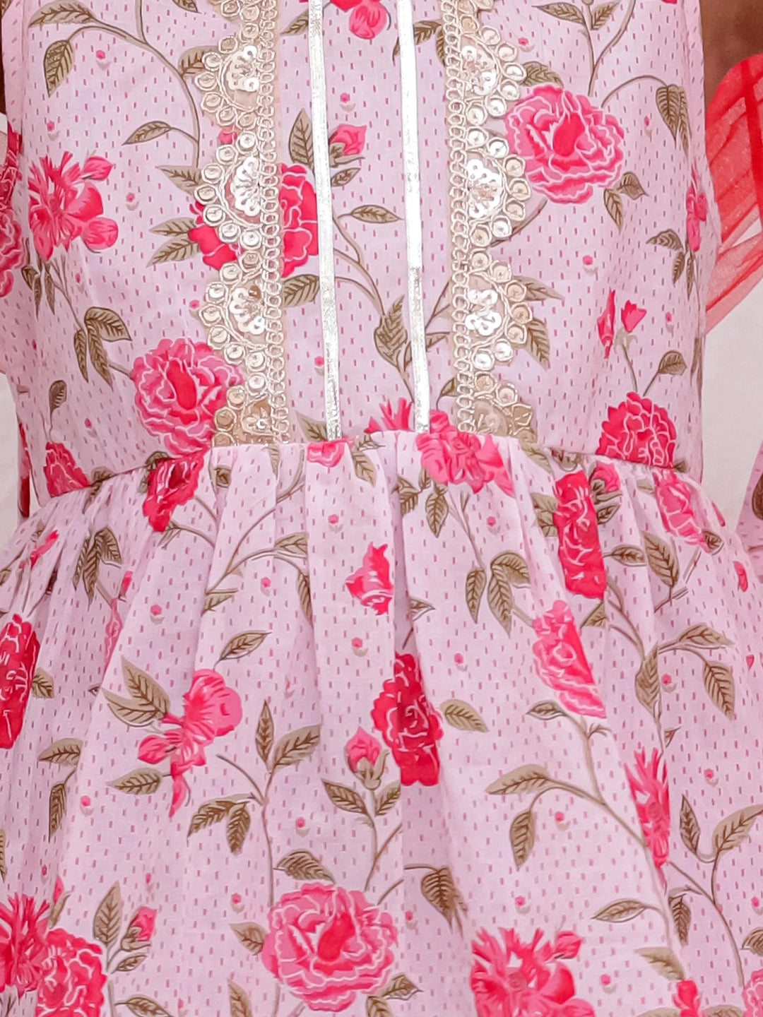 BownBee Pure Cotton Sleevless Printed Kurti With Sharara & Dupatta Set For Girls - Blue