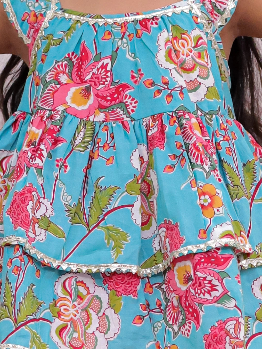 BownBee Pure Cotton Ruffle Sleeve Printed Top Dhoti Set For Girls