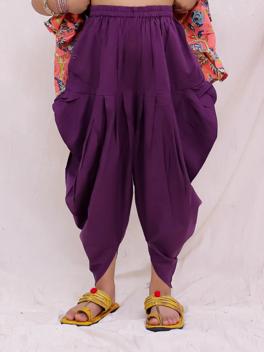 BownBee Pure Cotton Ruffle Sleeve Printed Top Dhoti Set For Girls