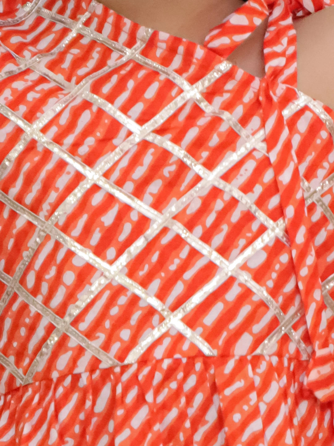 BownBee Pure Cotton Lehriya Top  With Harem Set For Girls - Orange