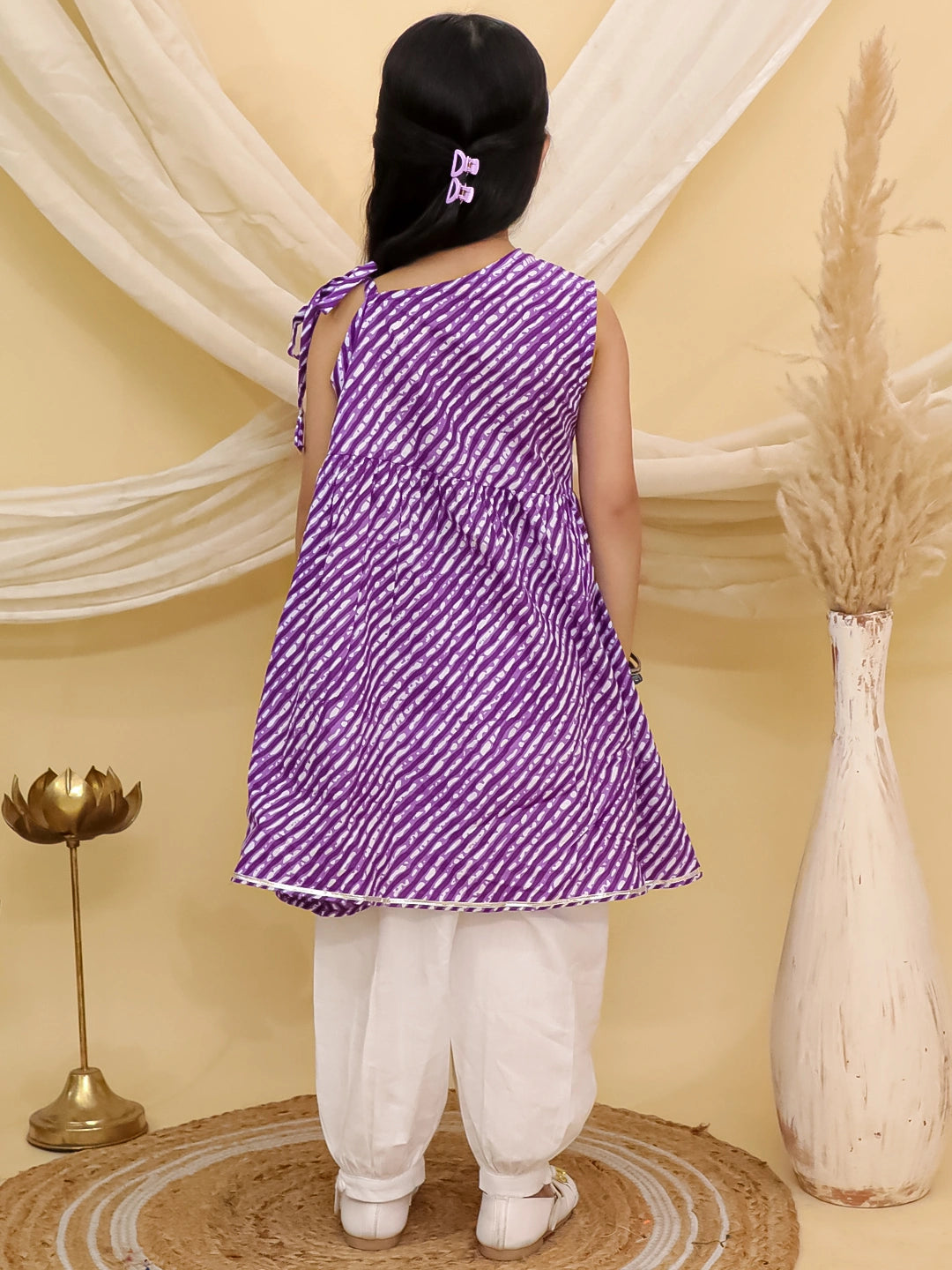 BownBee Pure Cotton Lehriya Top  With Harem Set For Girls - Orange