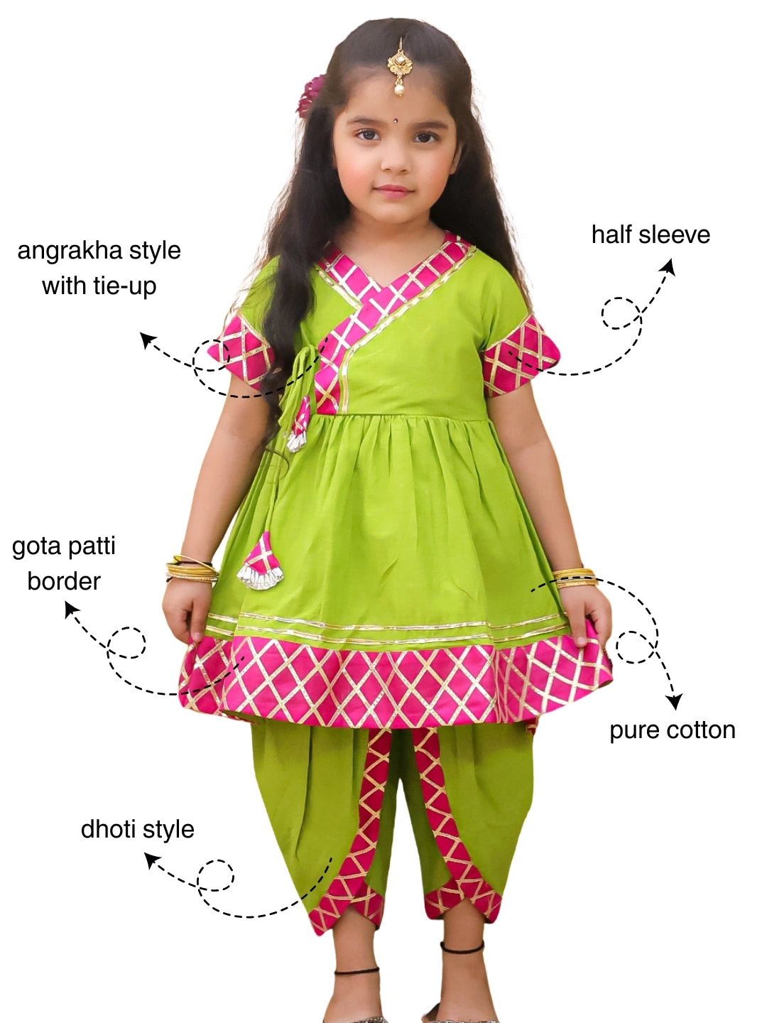BownBee Angrakha Style kurti With Dhoti For Girls