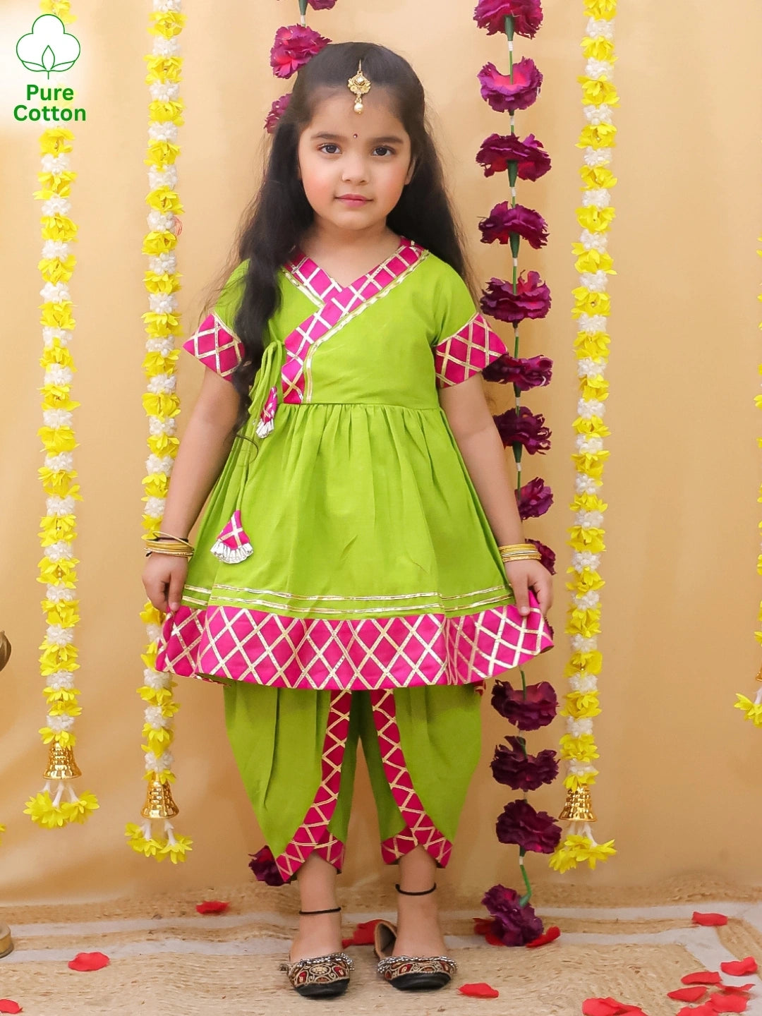 BownBee Angrakha Style kurti With Dhoti For Girls