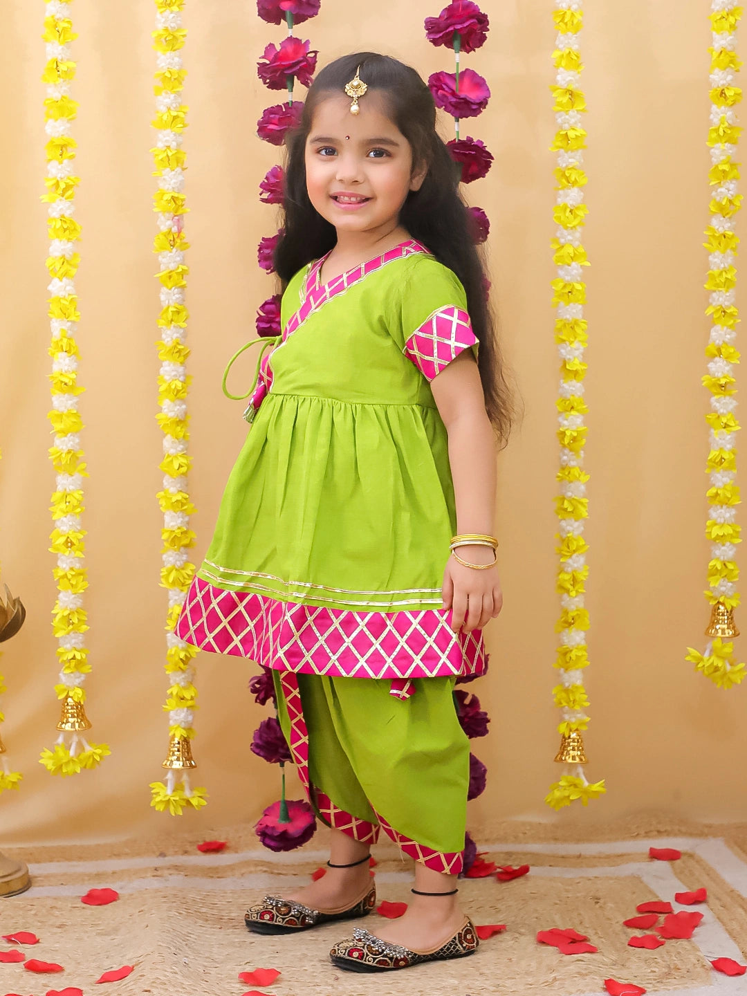 BownBee Angrakha Style kurti With Dhoti For Girls