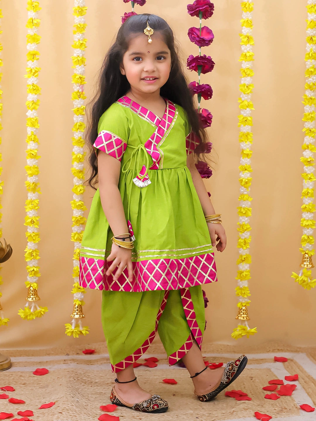 BownBee Angrakha Style kurti With Dhoti For Girls