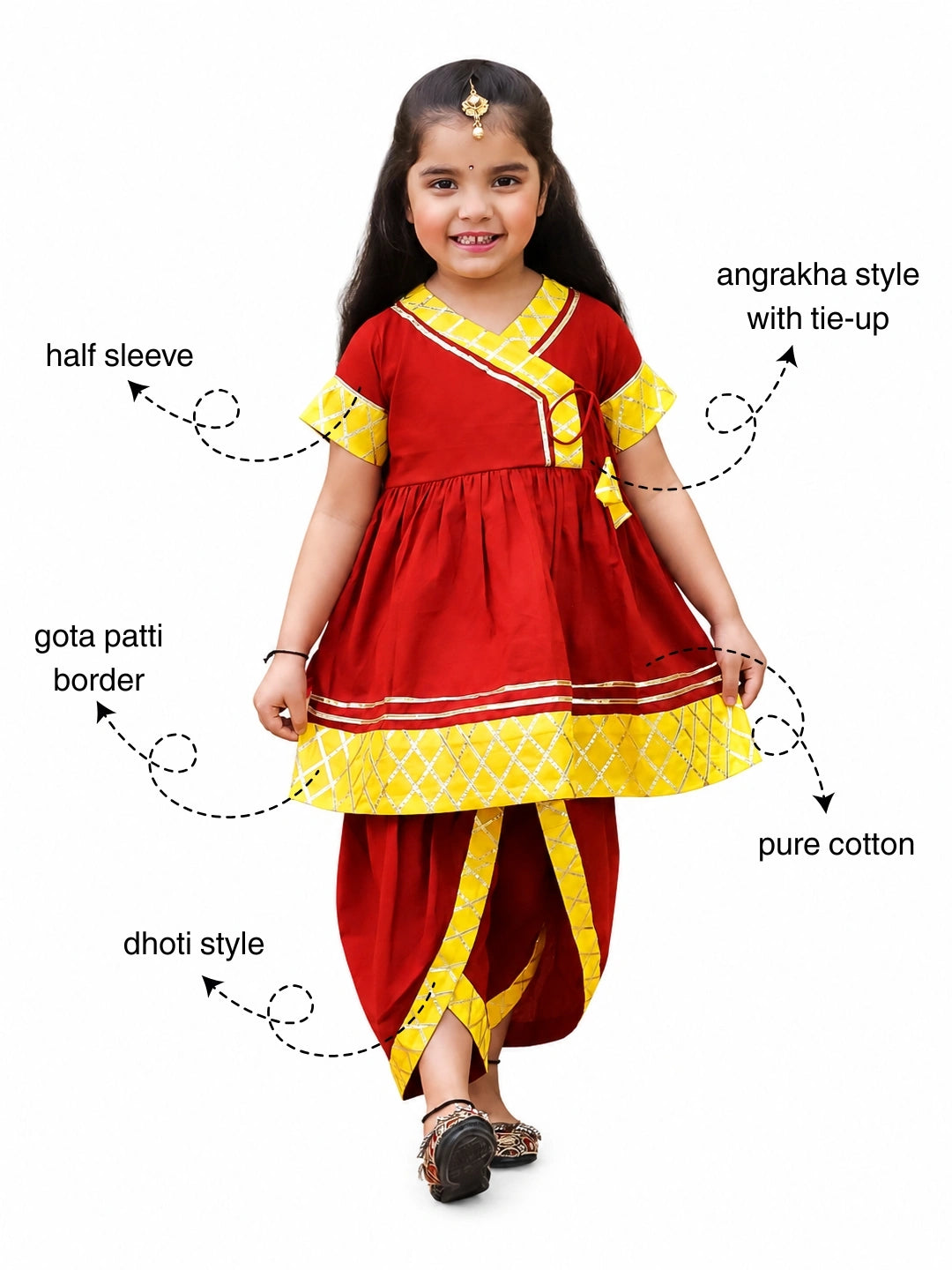 BownBee Angrakha Style kurti With Dhoti For Girls