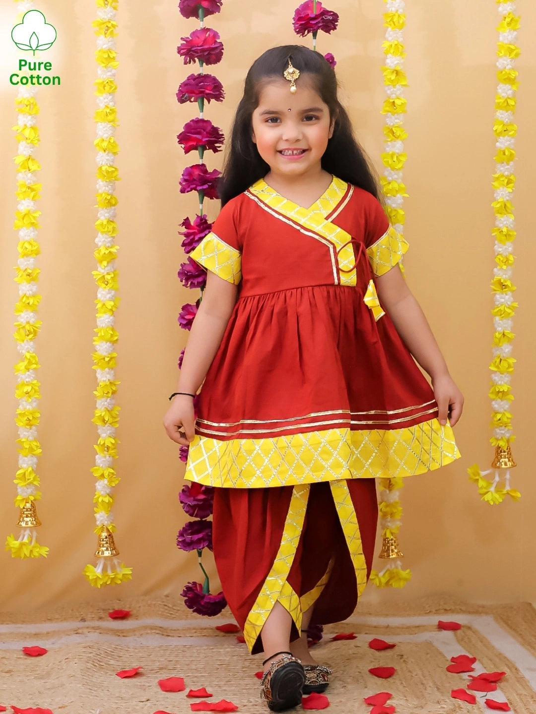 BownBee Angrakha Style kurti With Dhoti For Girls