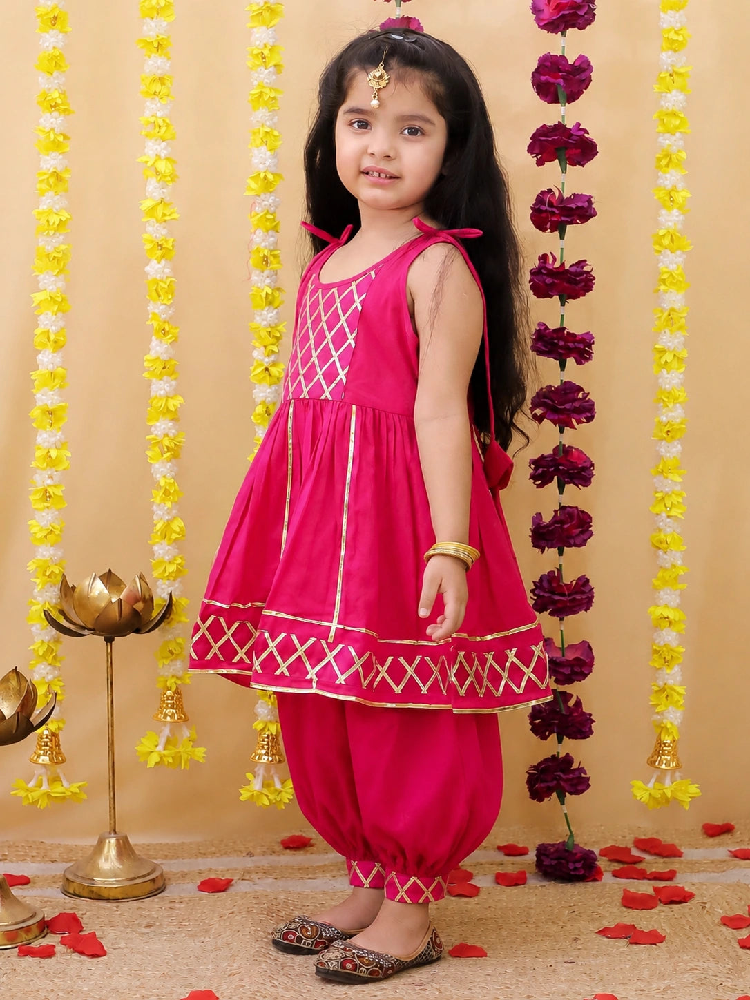 BownBee Pure Cotton Sleevless Kurti With Harem & Dupatta Set For Girls