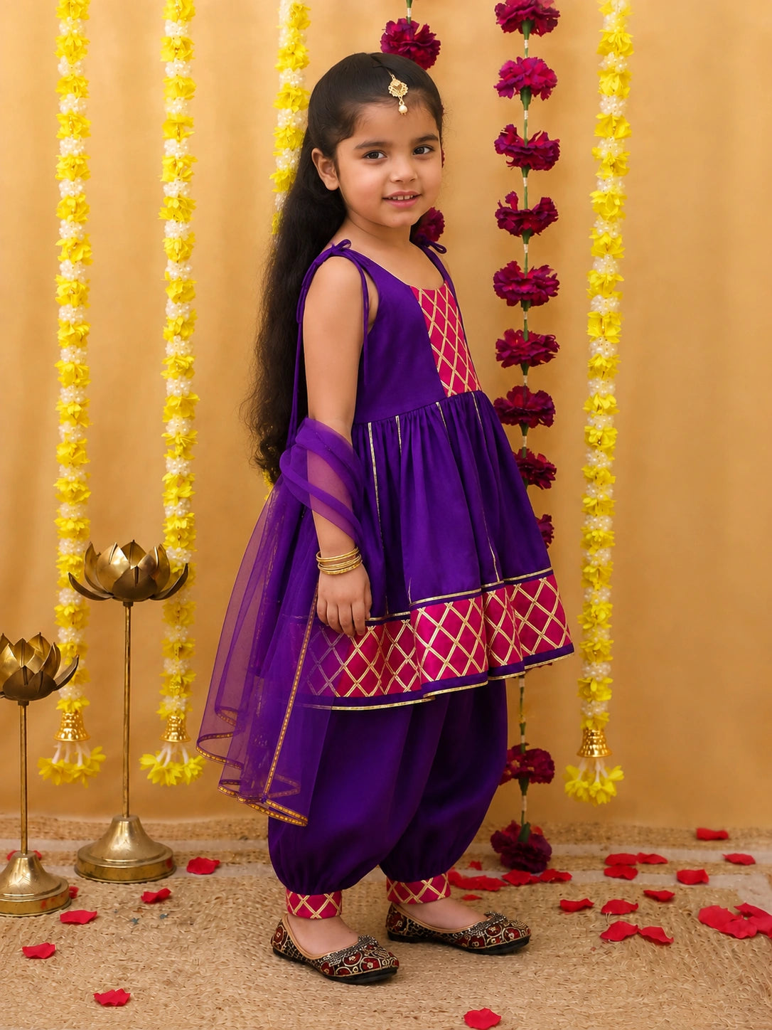 BownBee Pure Cotton Sleevless Kurti With Harem & Dupatta Set For Girls