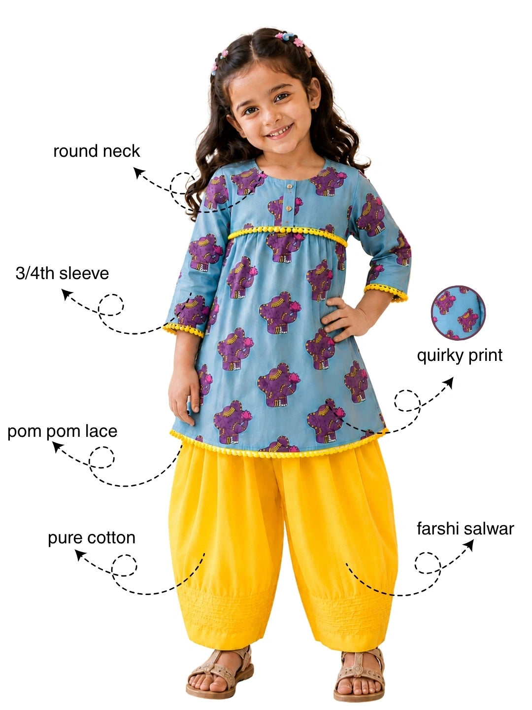 Bownbee Pure Cotton Kurti with Salwar For Girls