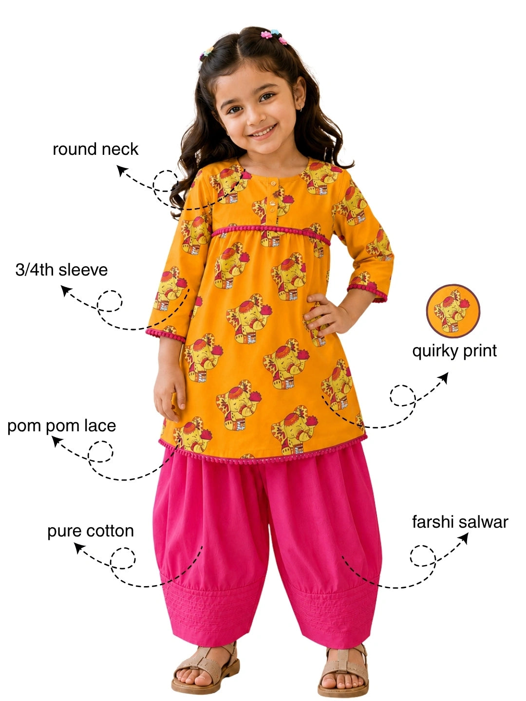 Bownbee Pure Cotton Kurti with Salwar For Girls