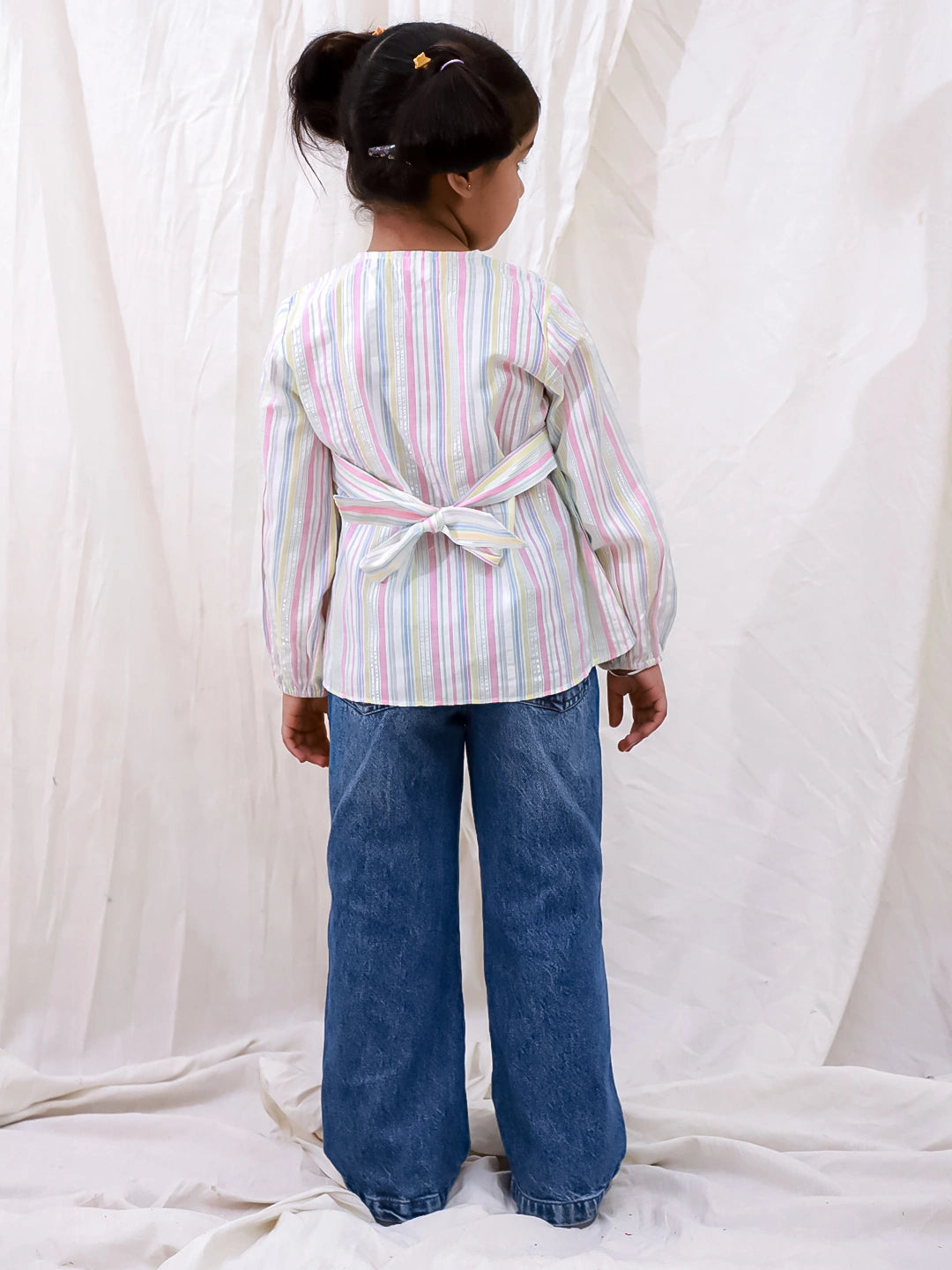 BownBee Pure Cotton Full sleeves Striped Top For Girls - White