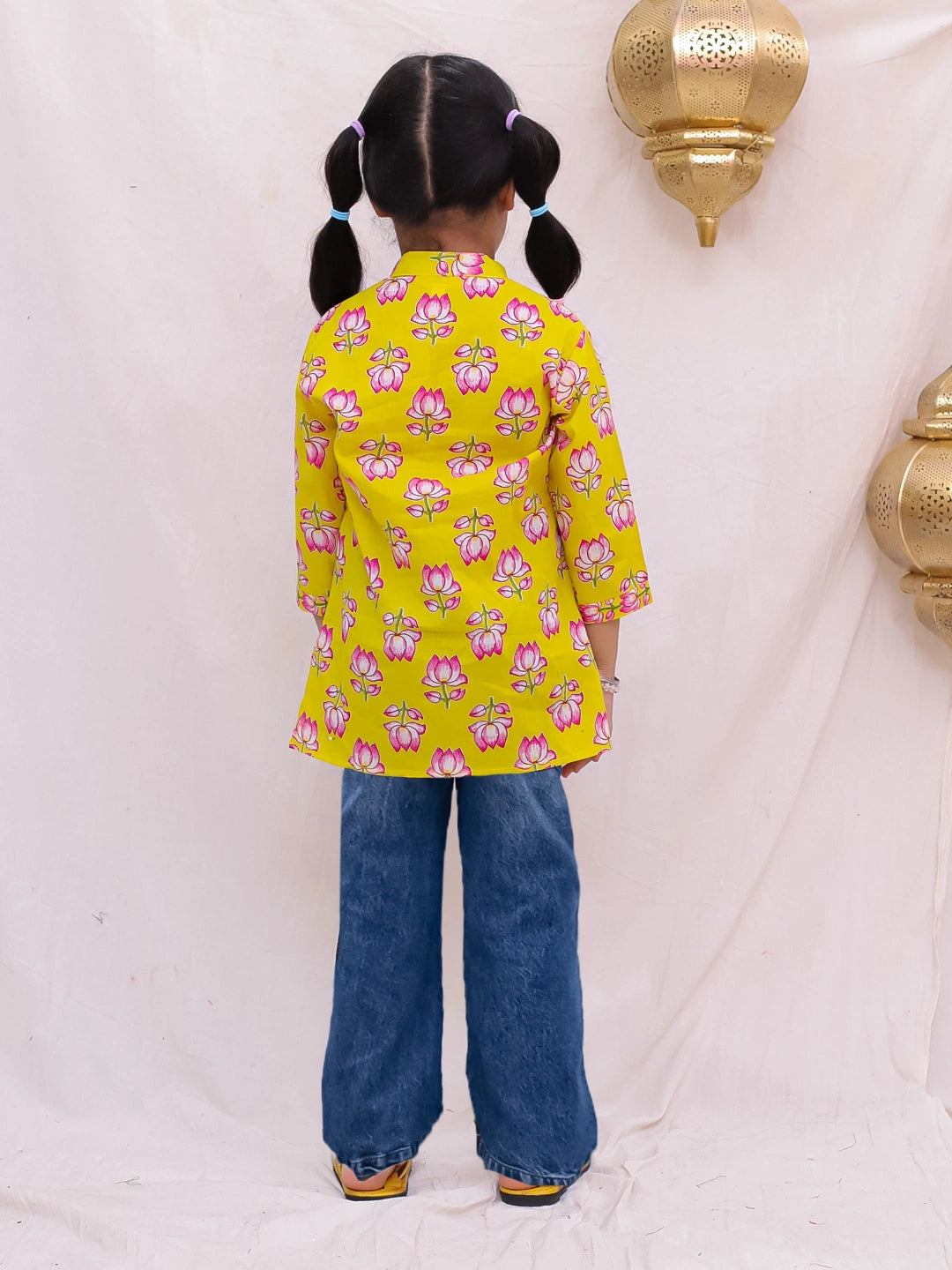 BownBee Pure Cotton Printed  Quater Sleeves Short Kurti For Girls