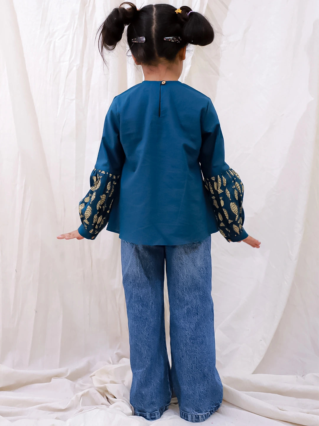 BownBee Pure Cotton Full sleeves Color Block Top For Girls - White