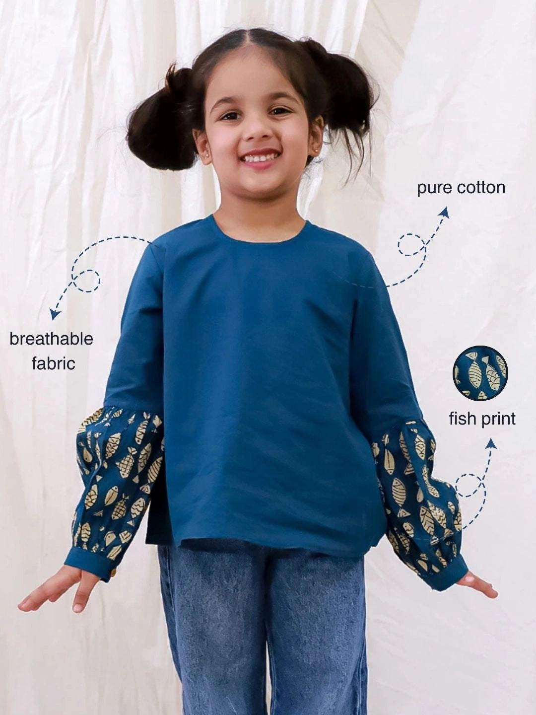 BownBee Pure Cotton Full sleeves Color Block Top For Girls - White