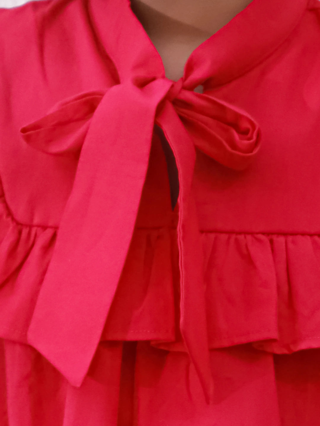 BownBee Pure Cotton Sleeveless Ruffled Neck Top For Girls - Pink