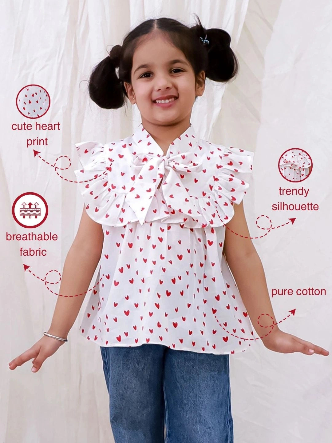BownBee Pure Cotton Sleeveless Ruffled Neck Top For Girls - Pink