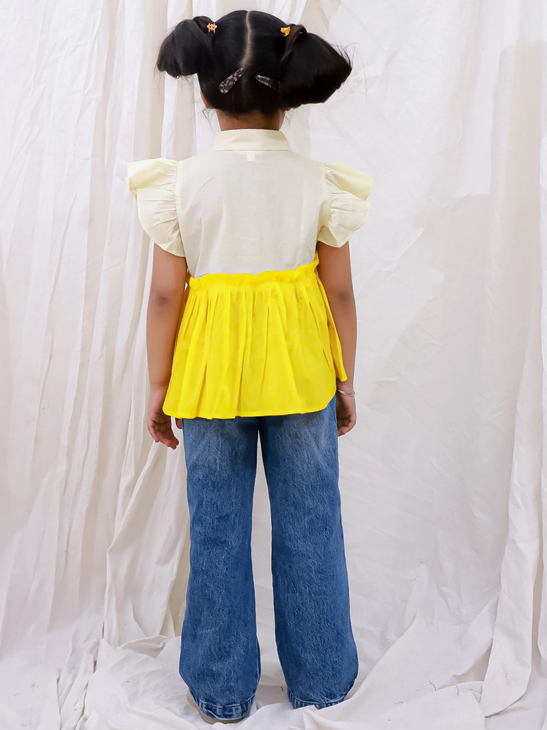 BownBee Pure Cotton Ruffle Sleeves Top For Girls - White