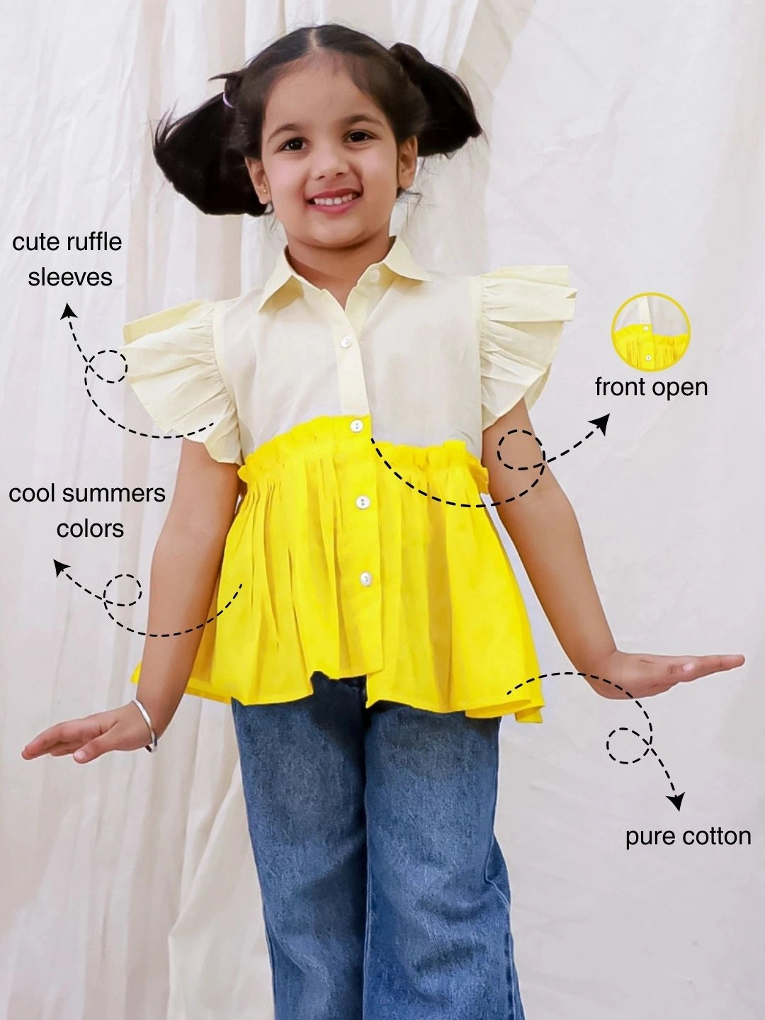 BownBee Pure Cotton Ruffle Sleeves Top For Girls - White